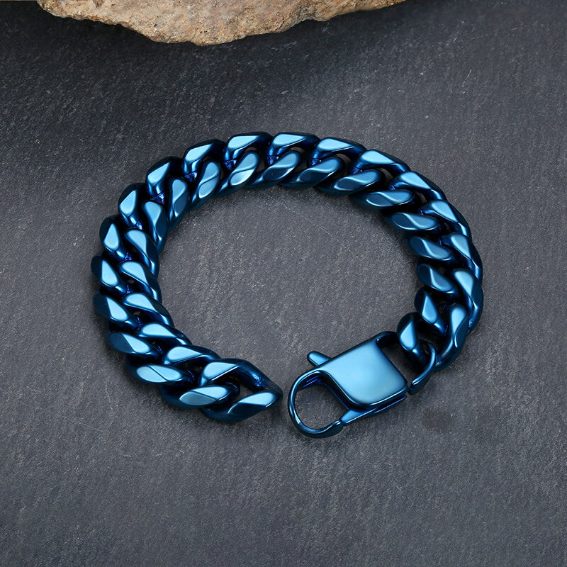 Pulsera de acero inoxidable con cadena de eslabones cubanos de color sólido