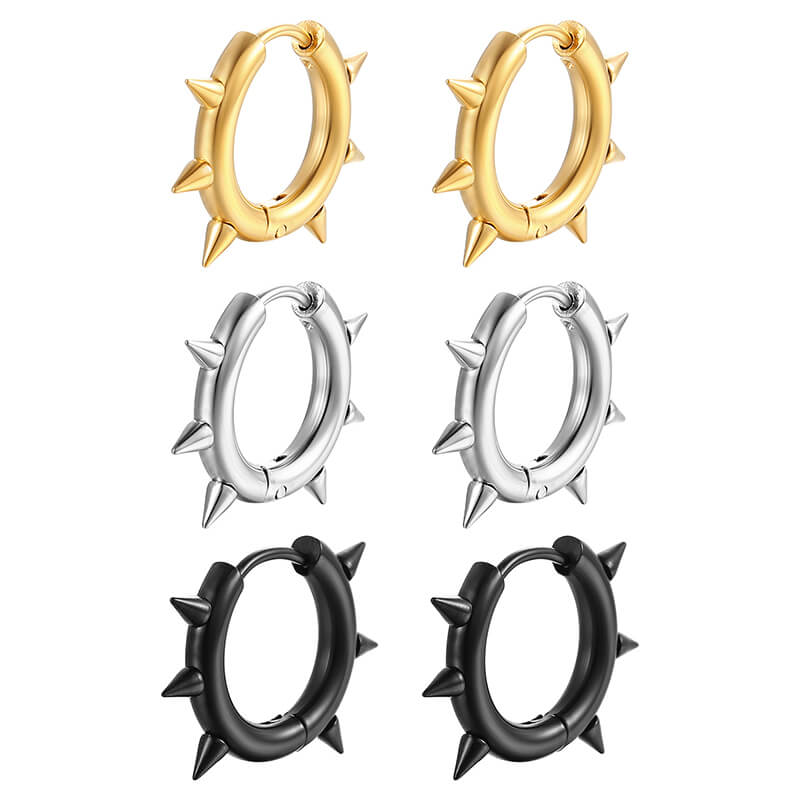 Pendientes Huggie de acero inoxidable con pinchos de color sólido