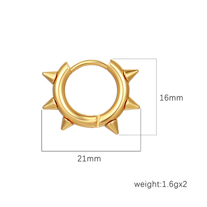 Pendientes Huggie de acero inoxidable con pinchos de color sólido