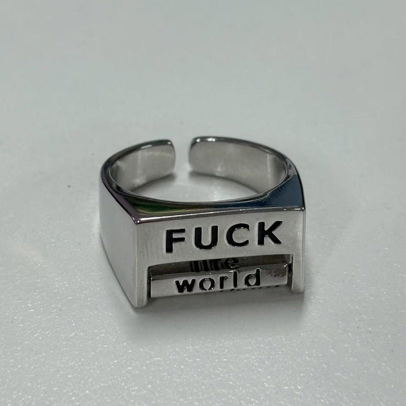 Anillo interactivo giratorio de cobre Square FUCK/LOVE