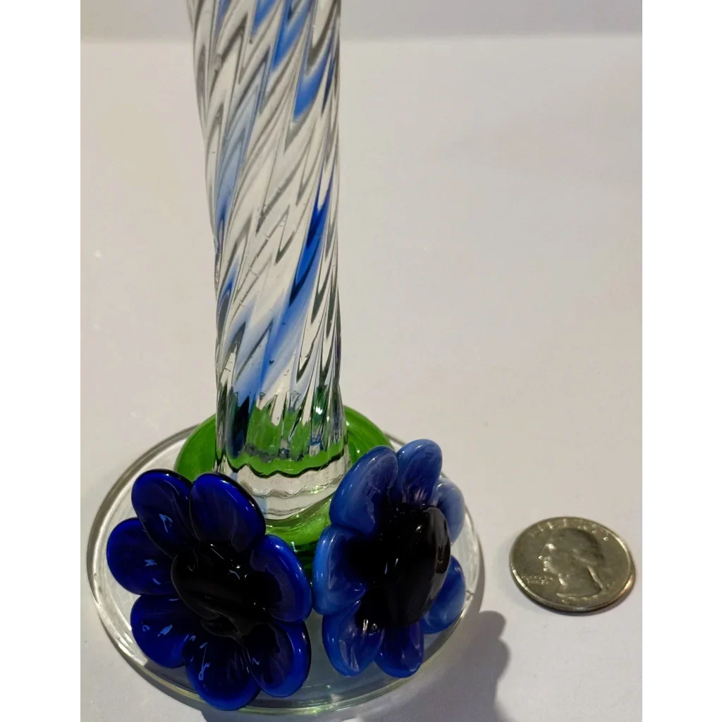 Stunning Blue Art Glass Candlesticks with Twisted Stems and Flowers