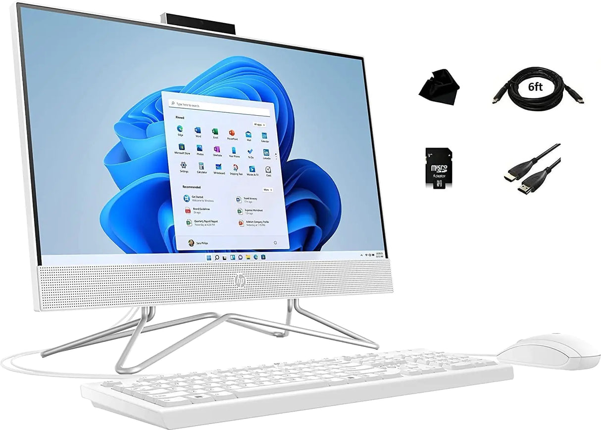 2022 Flagship HP 21.5" All-in-One Desktop Computer | Celeron J4025 | 4GB RAM | 128GB SSD | FHD | Windows 10 | 22-dd0224c | Wired Keyboard and Mouse | with Kwalicable™ Microfiber Cleaning Cloth - Lootquake