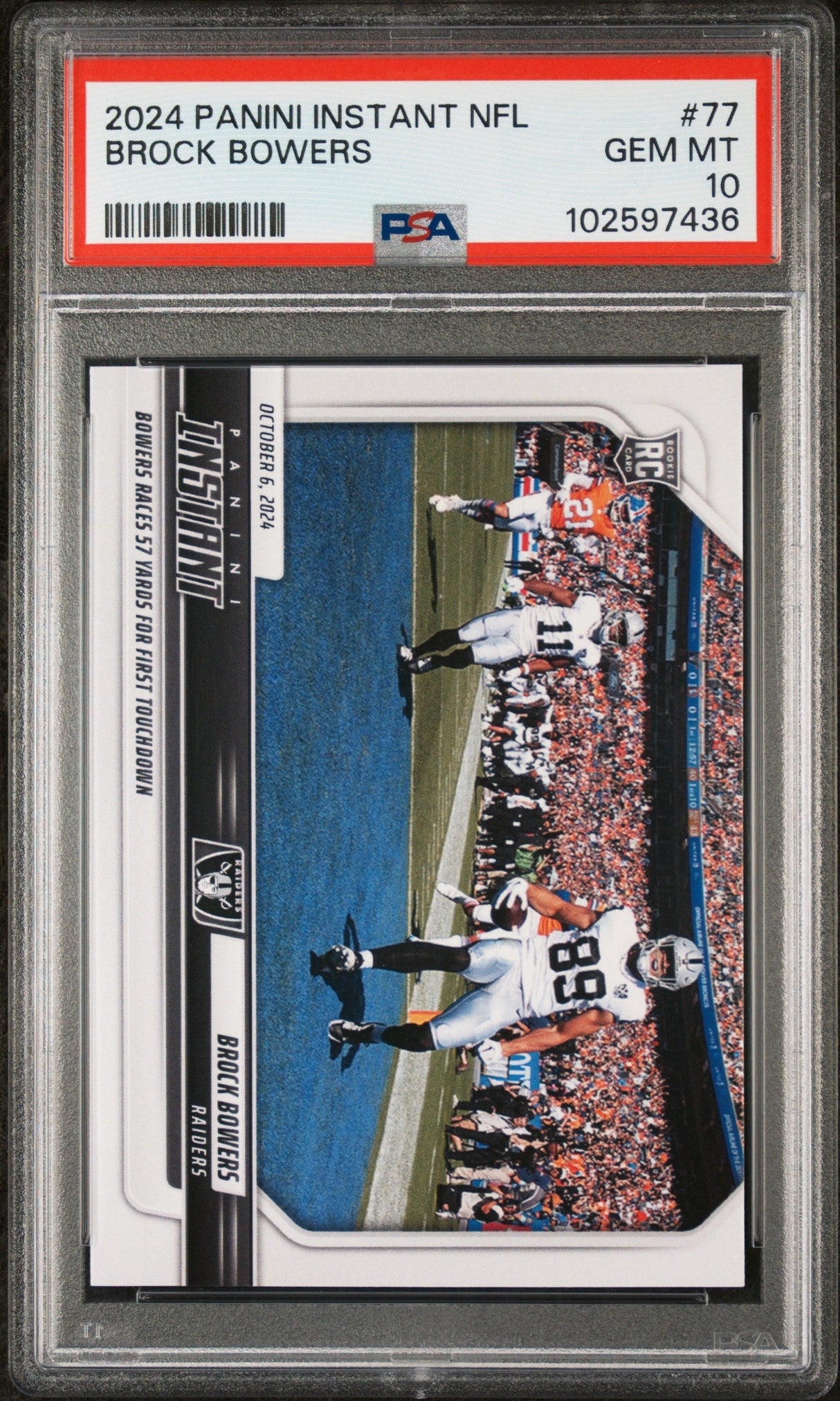 Tarjeta de fútbol americano de la NFL Panini Instant Brock Bowers #77 Rookie RC, calificada en 2024, PSA 10 Gem Mint