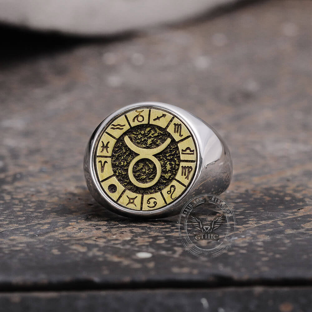 Anillo de acero inoxidable con las 12 constelaciones del zodiaco