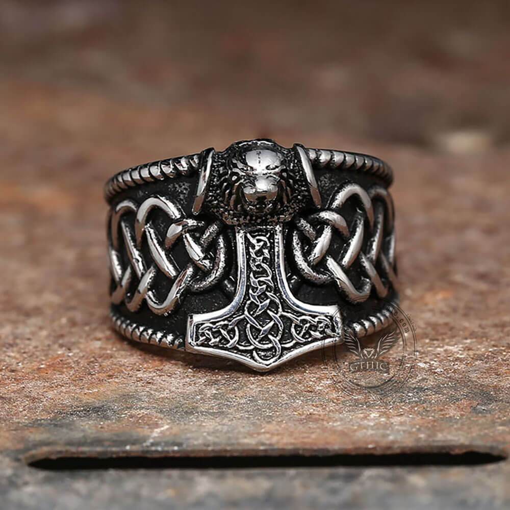 Anillo vikingo de acero inoxidable con el martillo de Thor