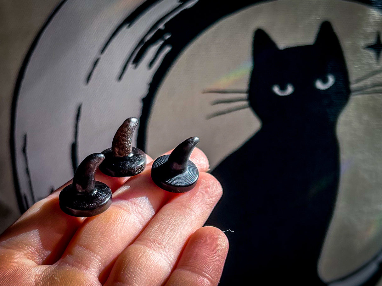 Tiny Black Obsidian Witches Hats, Mini Black Witches Hat, Black Crystal Witches Hat, Witchy Halloween Decor