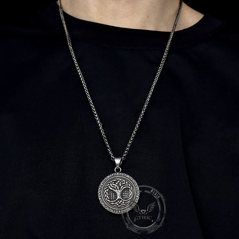 Colgante vikingo de acero inoxidable Aegishjalmur con el Árbol de la Vida