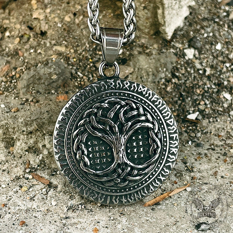 Colgante vikingo de acero inoxidable Aegishjalmur con el Árbol de la Vida