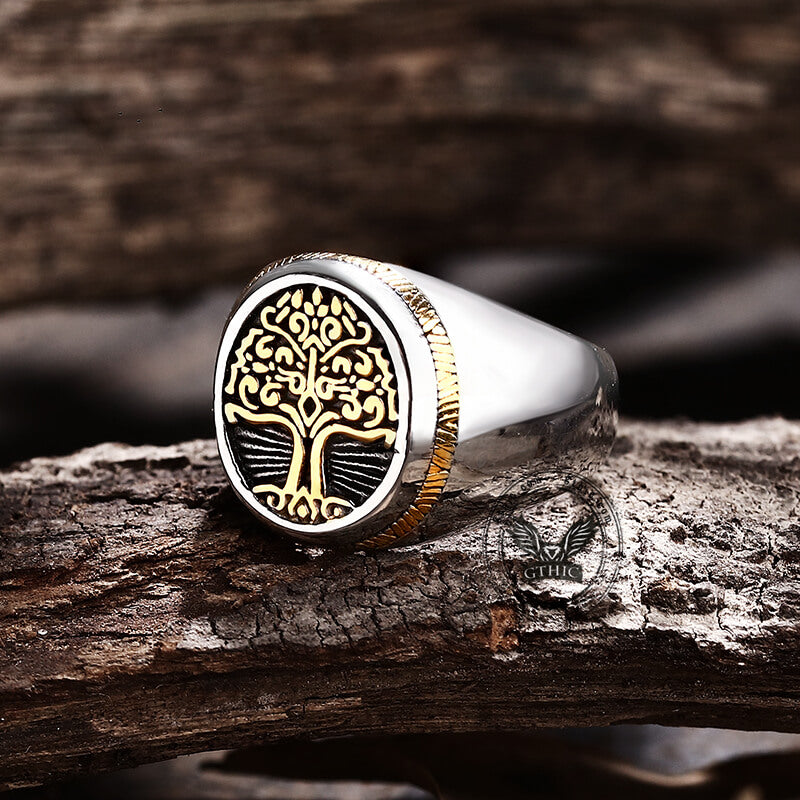 Anillo vikingo de acero inoxidable con sello del Árbol de la Vida