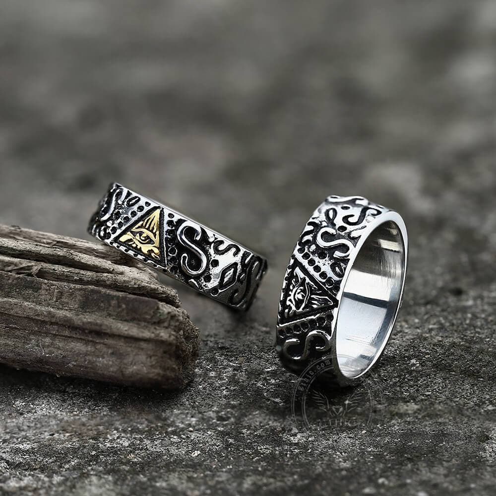Anillo masónico de acero inoxidable con el Ojo de la Providencia Triangular