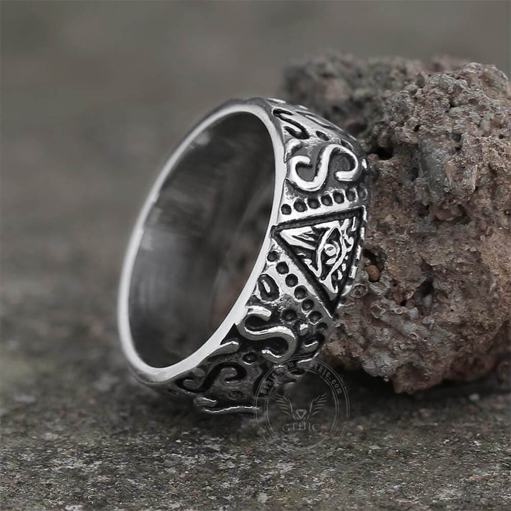 Anillo masónico de acero inoxidable con el Ojo de la Providencia Triangular