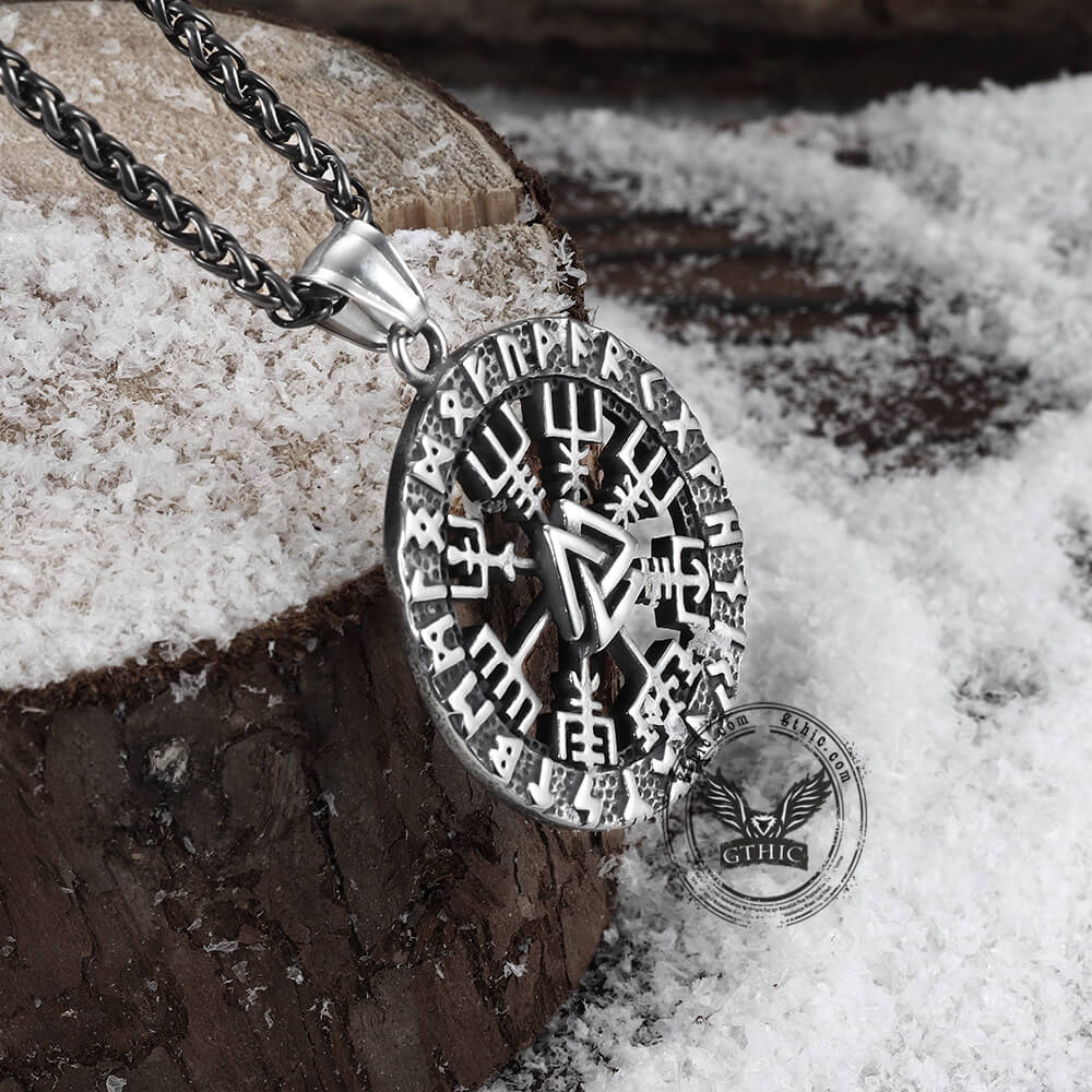 Colgante vikingo de acero inoxidable con brújula triangular Valknut