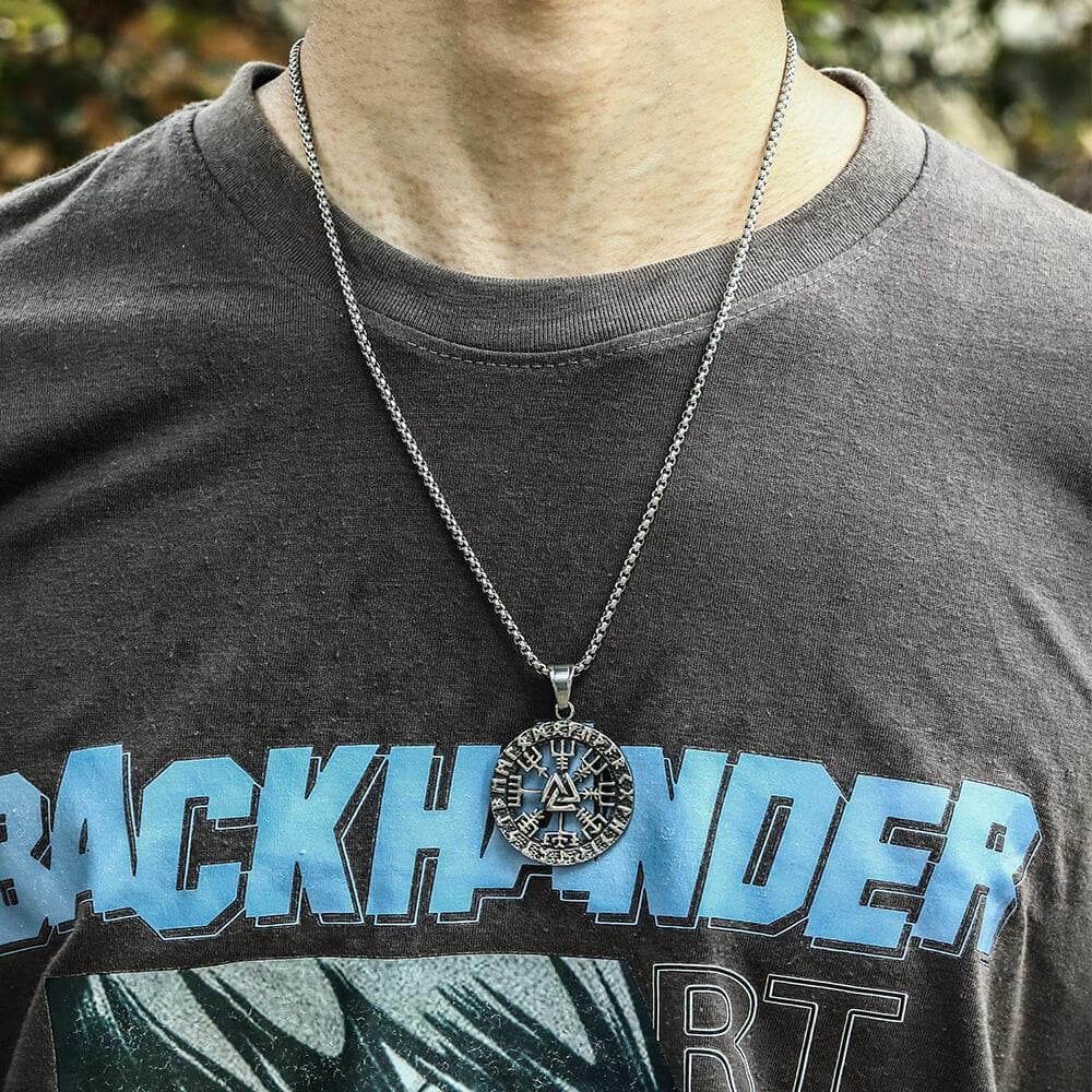 Colgante vikingo de acero inoxidable con brújula triangular Valknut