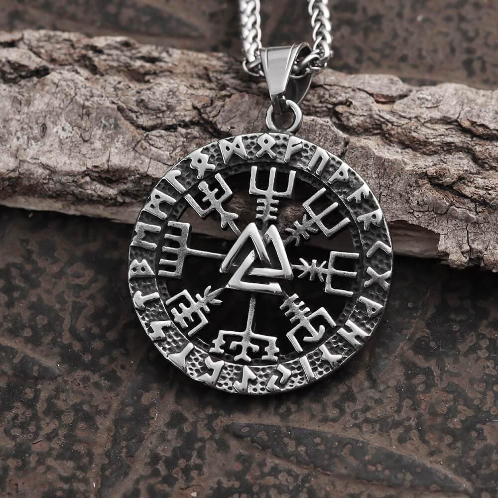 Colgante vikingo de acero inoxidable con brújula triangular Valknut