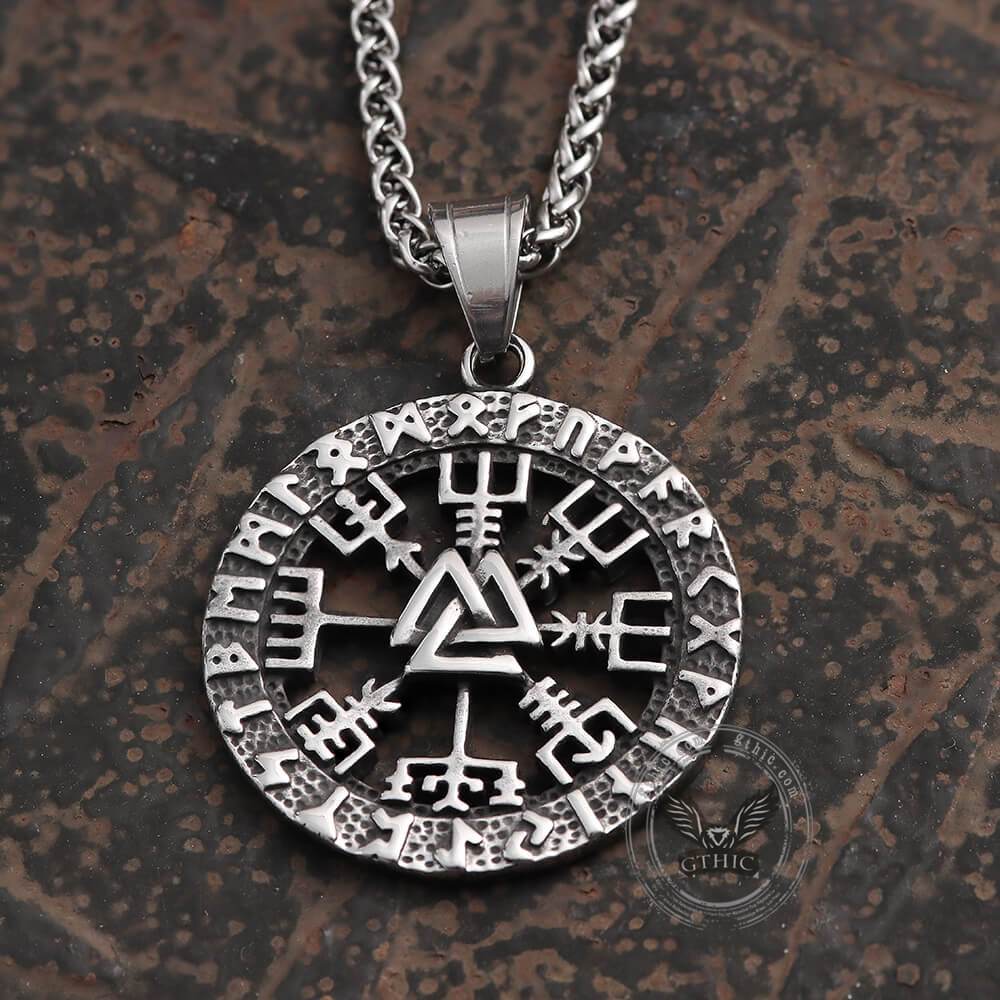 Colgante vikingo de acero inoxidable con brújula triangular Valknut