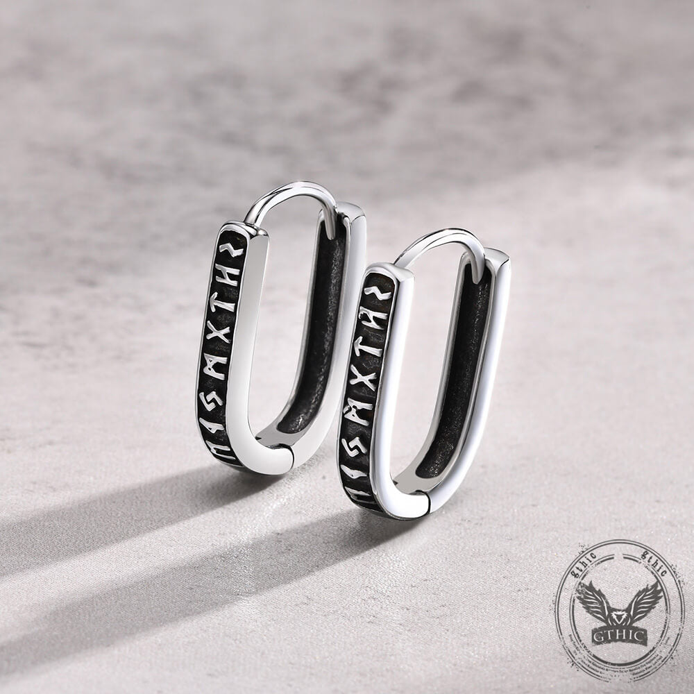Pendientes de acero inoxidable con runas vikingas en forma de U