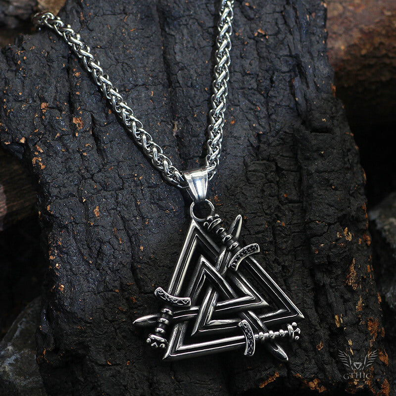 Colgante vikingo de acero inoxidable con espada curva Valknut