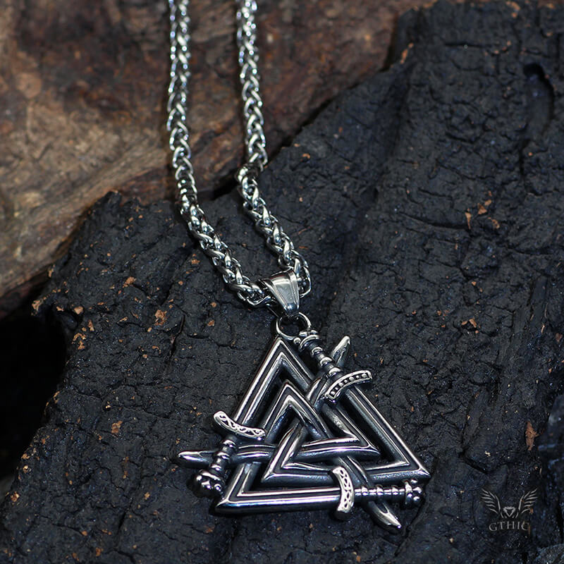 Colgante vikingo de acero inoxidable con espada curva Valknut