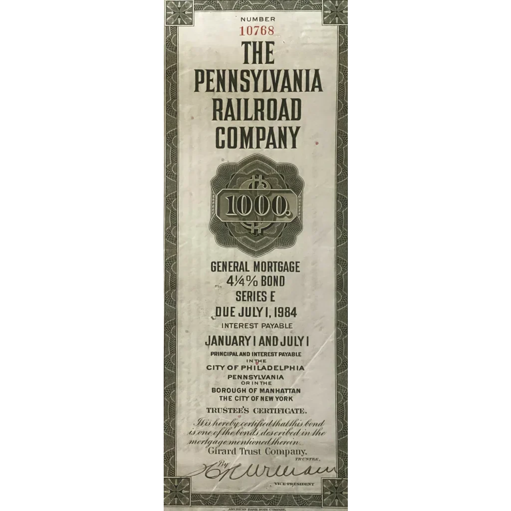 Rare 1934 Pennsylvania Railroad Gold Bond Certificate Discovered