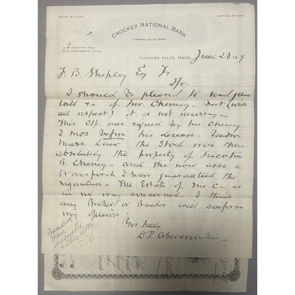 Rare Antique Vermont Massachusetts Railroad Stock Certificate