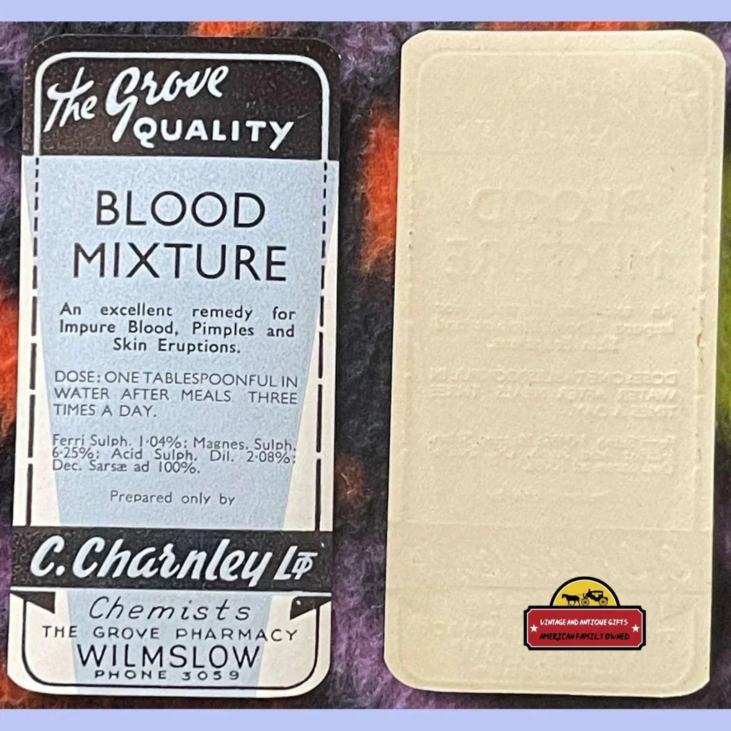 Rare Antique Blood Mixture Label from The Grove Pharmacy