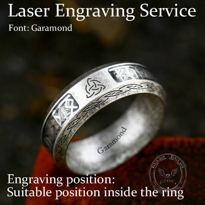 Anillo de acero inoxidable con runas y nudos celtas vikingos