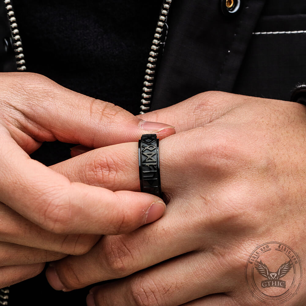 Anillo giratorio de acero inoxidable con runas vikingas
