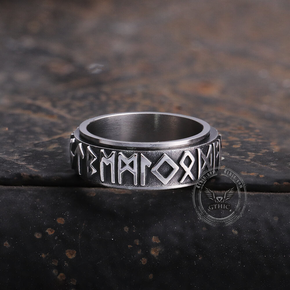 Anillo giratorio de acero inoxidable con runas vikingas
