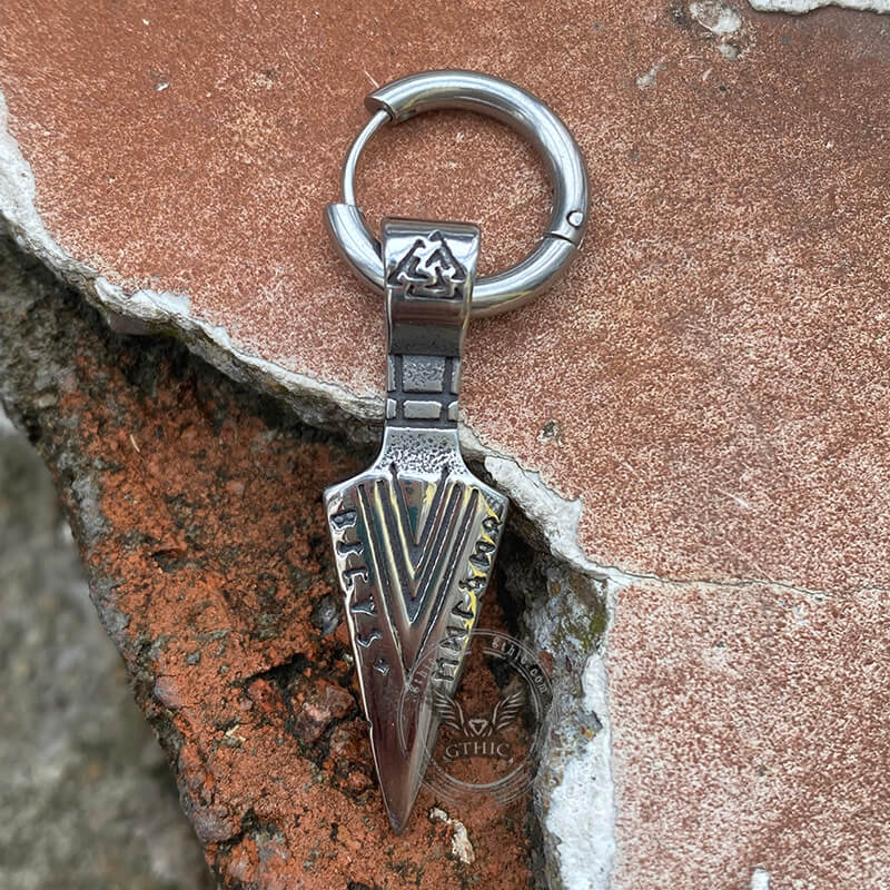 Pendientes de acero inoxidable con punta de lanza vikinga Valknut