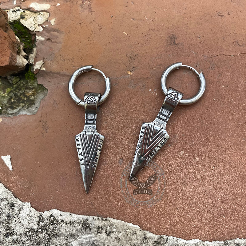 Pendientes de acero inoxidable con punta de lanza vikinga Valknut