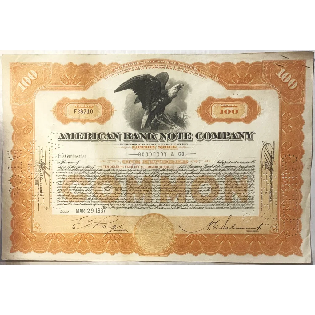 Rare American Bank Note Stock Certificates from the 1930s