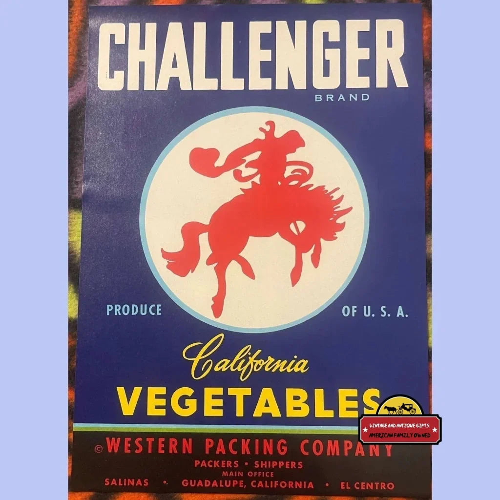 Rare 1940s Challenger Crate Label Captures Wild West Spirit