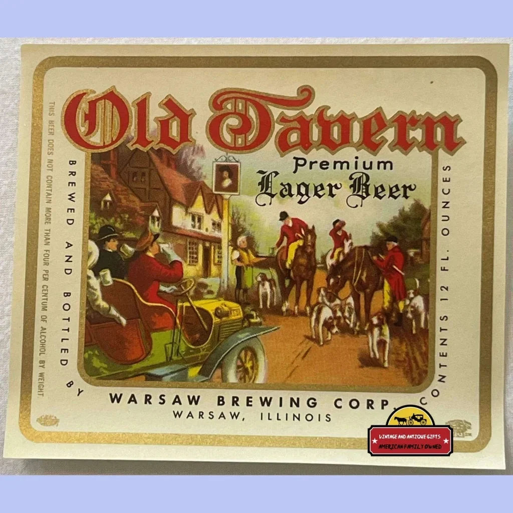 Rare 1940s Old Tavern Lager Beer Label from Warsaw Illinois