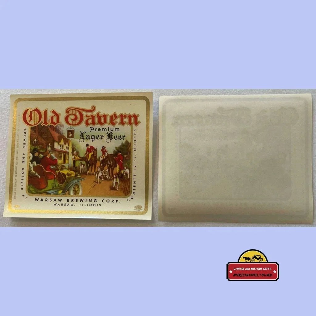 Rare 1940s Old Tavern Lager Beer Label from Warsaw Illinois