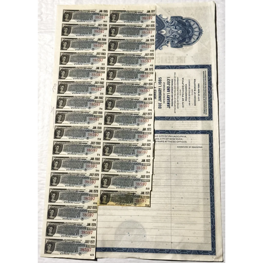 Rare 1945 Pennsylvania Railroad Pennsy Gold Bond Certificate