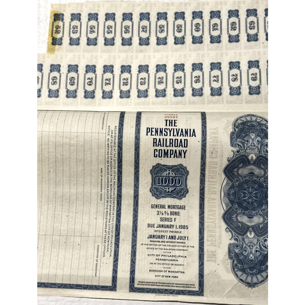 Rare 1945 Pennsylvania Railroad Pennsy Gold Bond Certificate