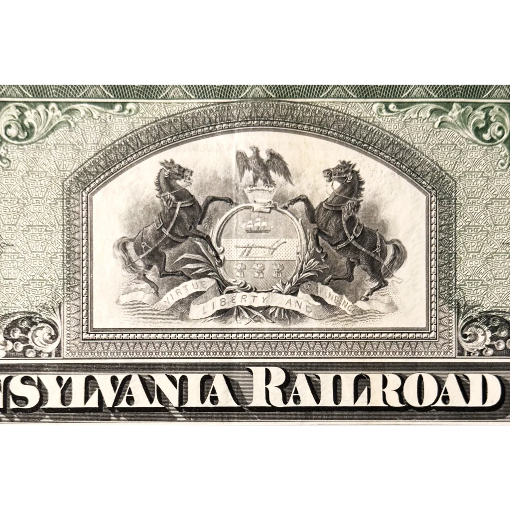 Vintage 1930s - 1950s Pennsylvania Railroad "Pennsy" Stock Certificate, Green