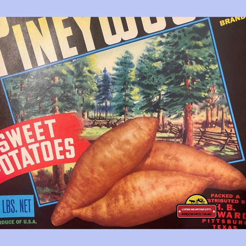Rare 1950s Pineywoods Sweet Potato Crate Label from Texas