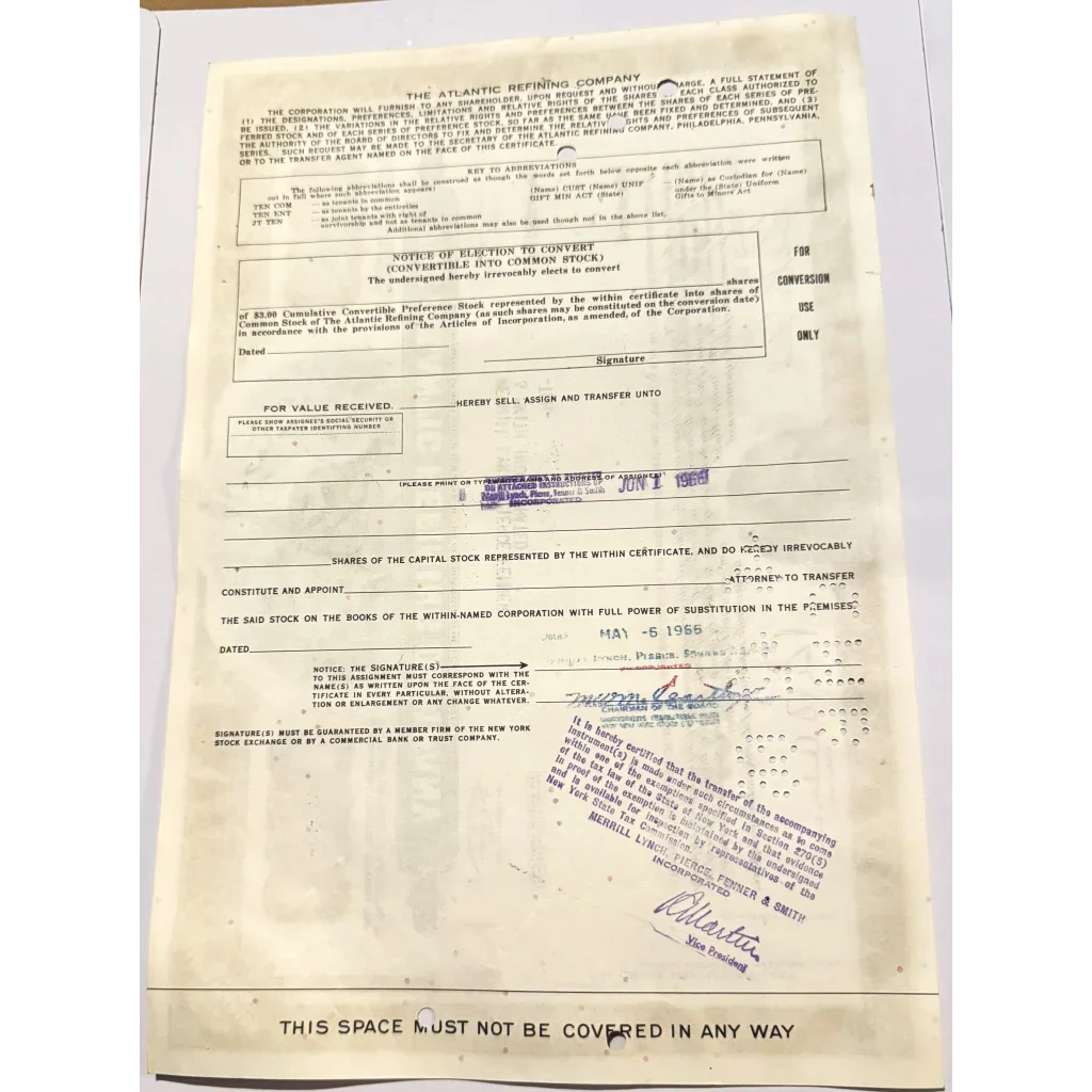 Rare 1960s Atlantic Refining Company Stock Certificate Unveiled