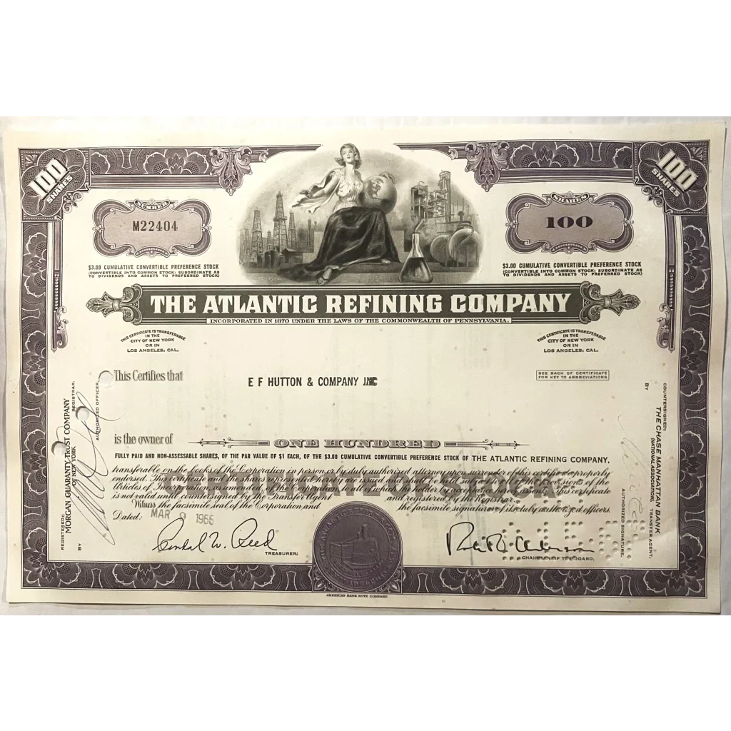 Rare 1960s Atlantic Refining Company Stock Certificate Unearthed