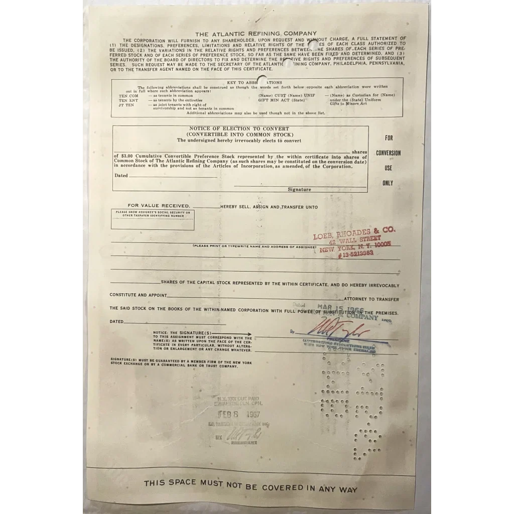 Rare 1960s Atlantic Refining Company Stock Certificate Unearthed