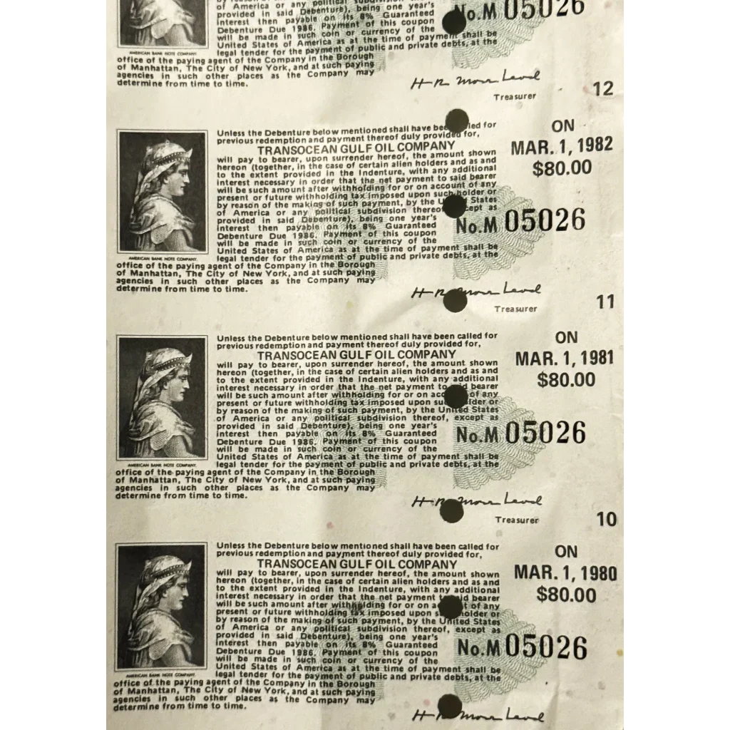 Rare 1971 Transocean Gulf Oil Bond Certificate Collectible