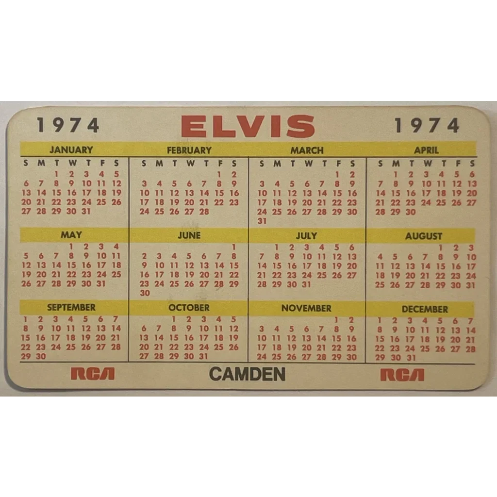 Rare 1974 Elvis Presley Card Calendar from Aloha Concert