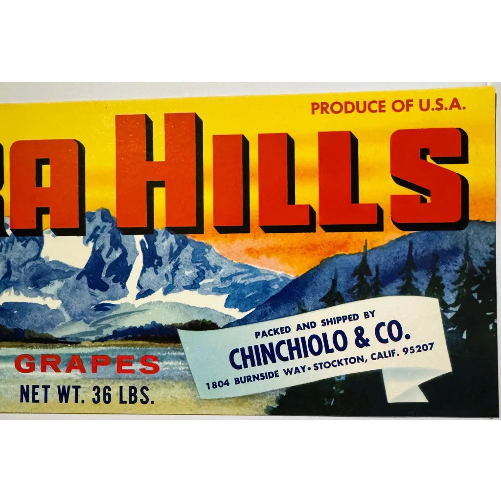 Vintage 1980s Sierra Hills Zinfandel Grape Crate Label Treasure