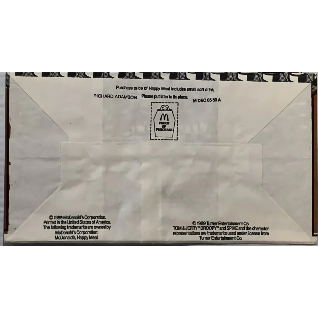 Vintage 80s Tom and Jerry Happy Meal Bag Nostalgic Antique Gift