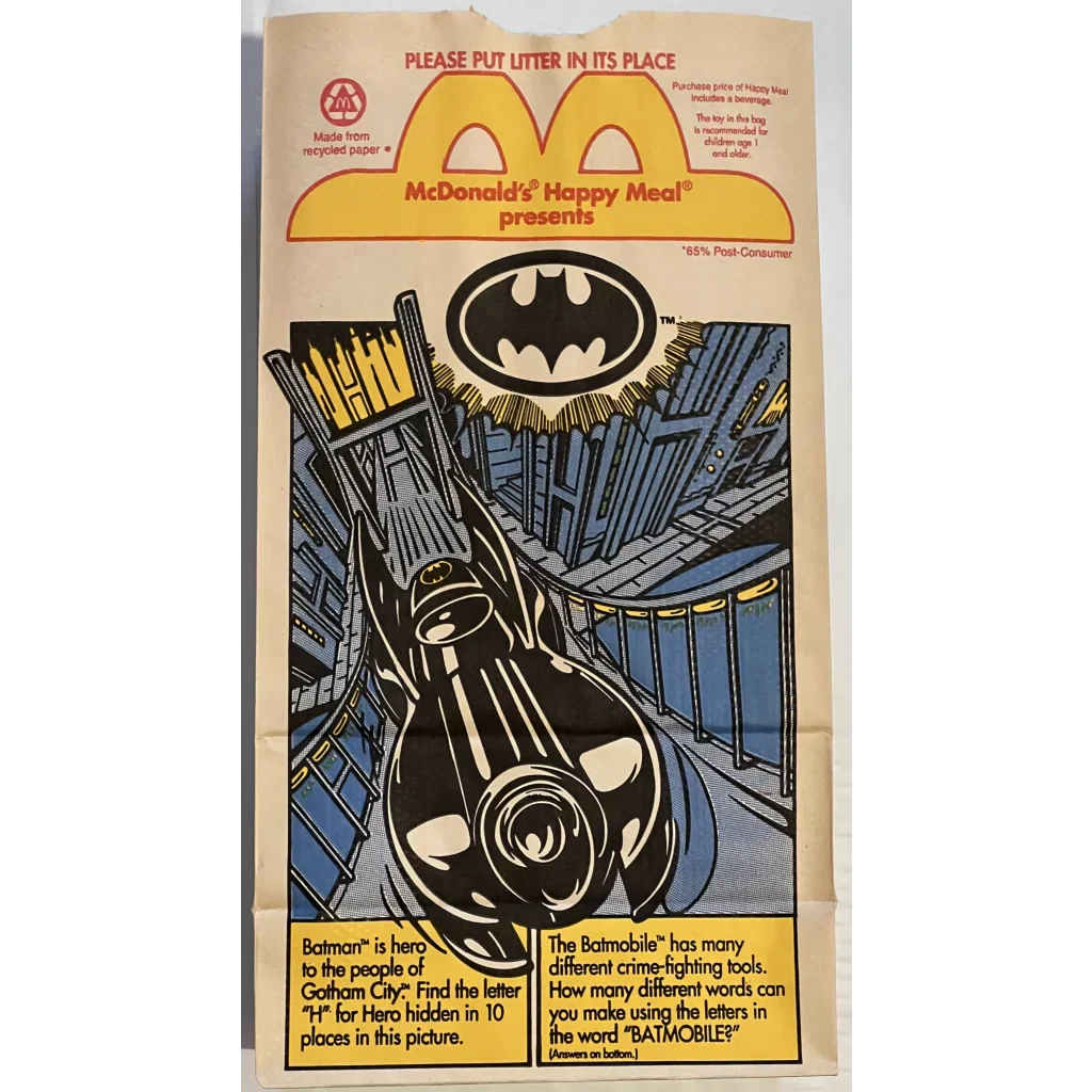 Rare 90s Batman Happy Meal Bag with Iconic Batmobile