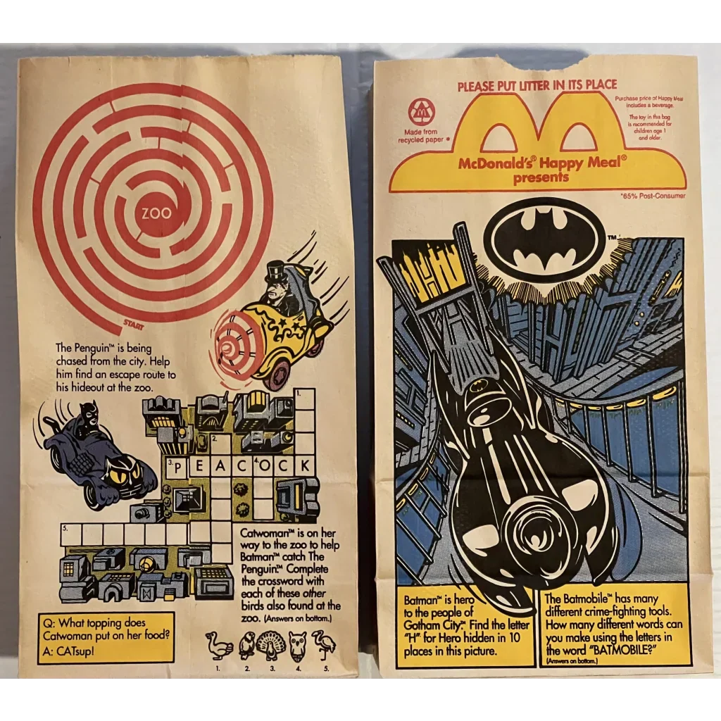 Rare 90s Batman Happy Meal Bag with Iconic Batmobile