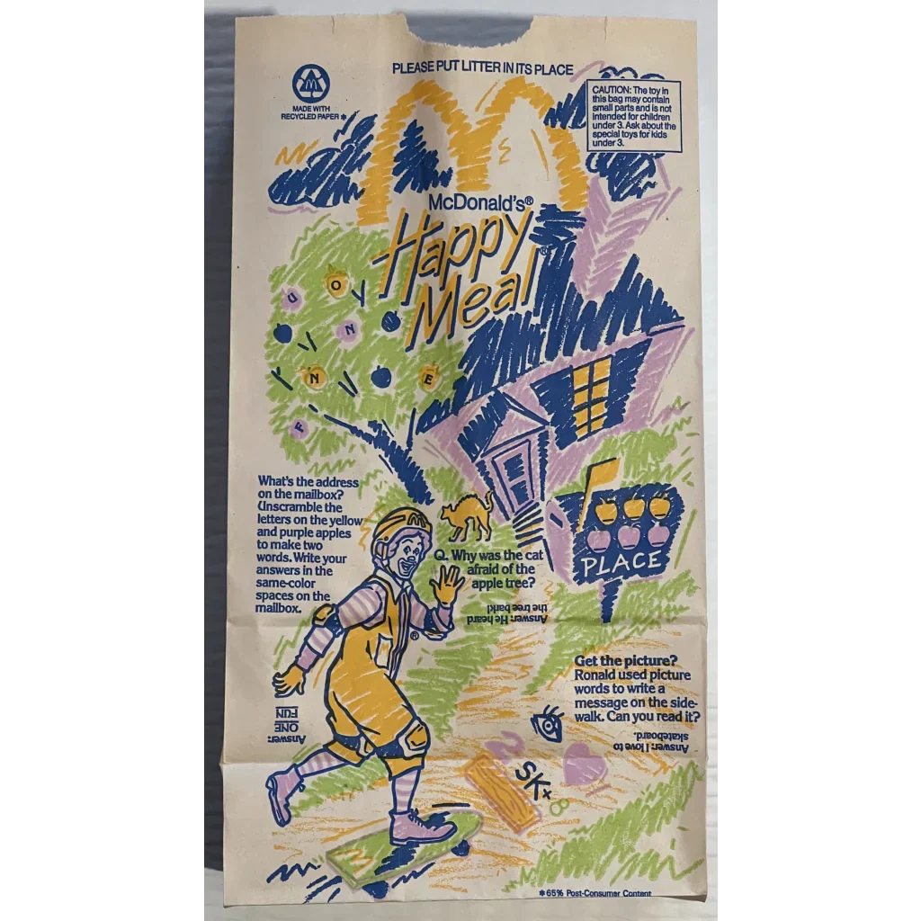 Rare 1991 McDonald's Happy Meal Bag with Classic Characters