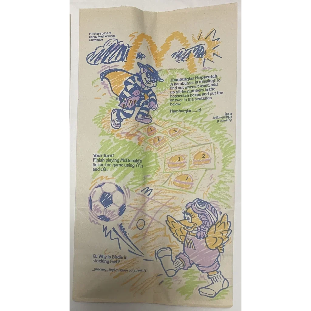 Rare 1991 McDonald's Happy Meal Bag with Classic Characters