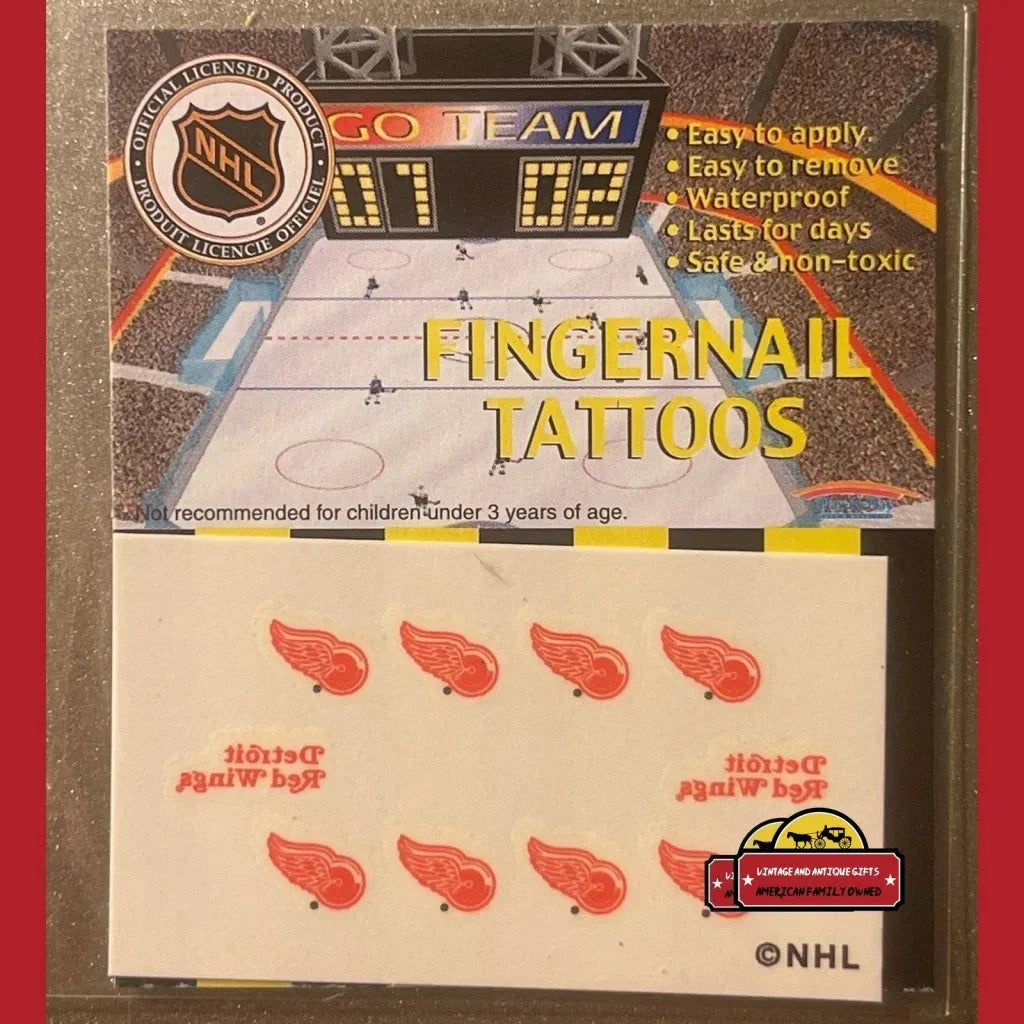 Vintage 1998 NHL Fingernail Tattoos Detroit Red Wings Hockey Fans